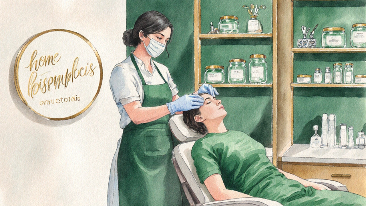 Kosmetička provádí ošetření v moderním salonu s hygienickými prvky.