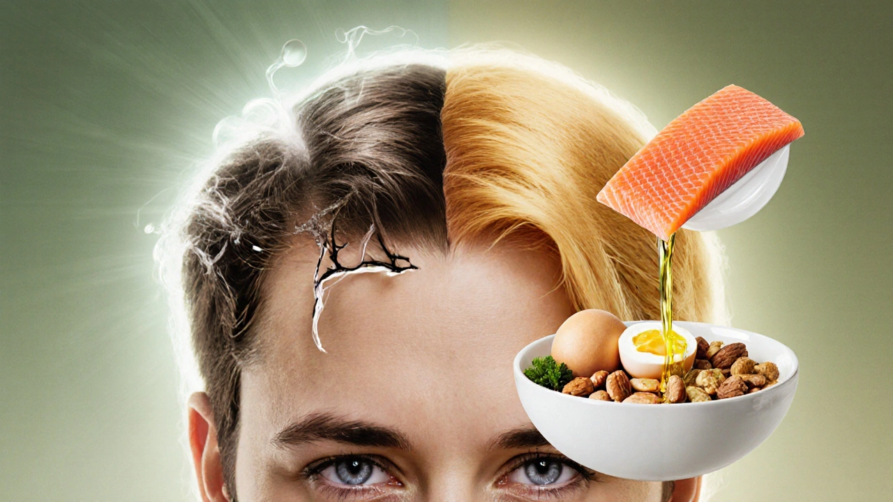 Dvě strany vlasů: poškozené na jedné, zdravé a živé na druhé.