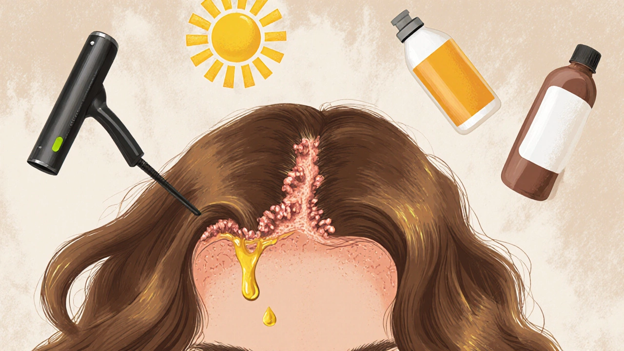 Kořen vlasu s nedostatkem přirozeného oleje a faktory, které ho vysušují.