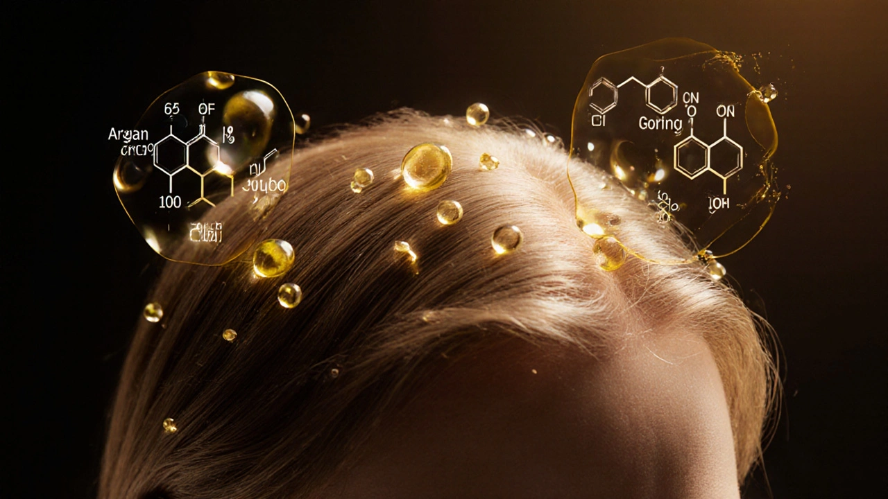 Mikroskopický pohled na vlasové folikuly chráněné olejem proti poškození.