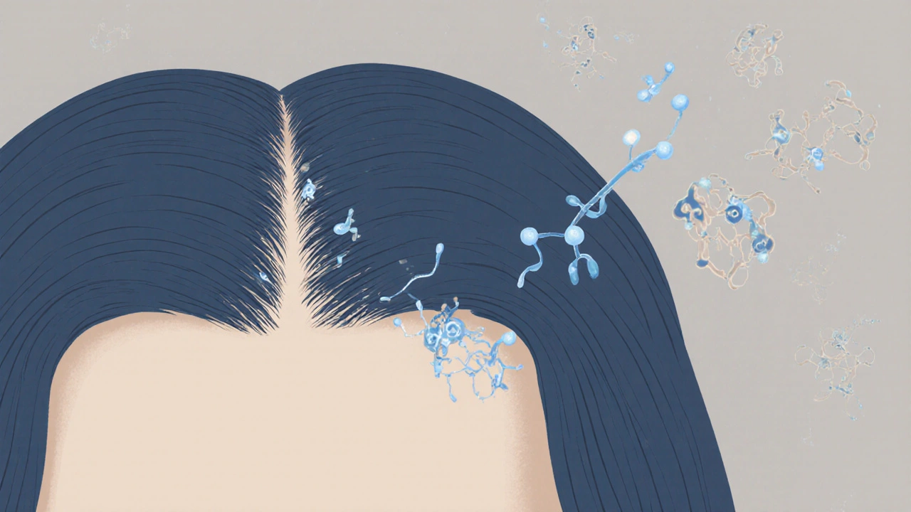 Molekulární reprezentace opravy vlasové kůry kératinem.