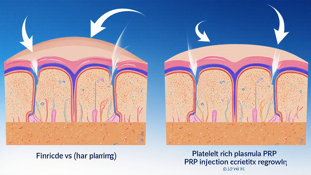 Příčiny vypadávání vlasů: zdravé a poškozené vlasové folikuly pod mikroskopem.