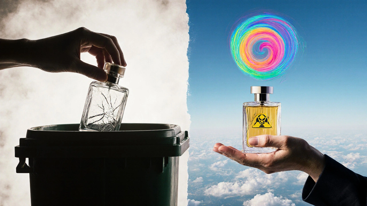 Starý parfém v odpadu, nový parfém s vůní vzhůru.